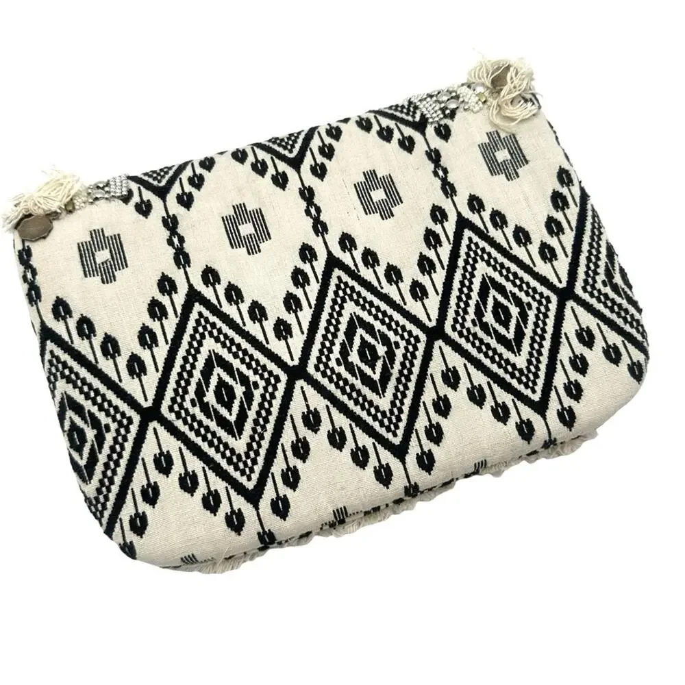 Boho women’s chunky rustic Beige and Black Clutch